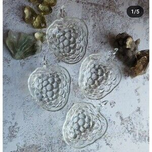 Set Of 4 Indiana Glass Bunch of Grapes Shaped Clear Glass Sandwich Plate EUC